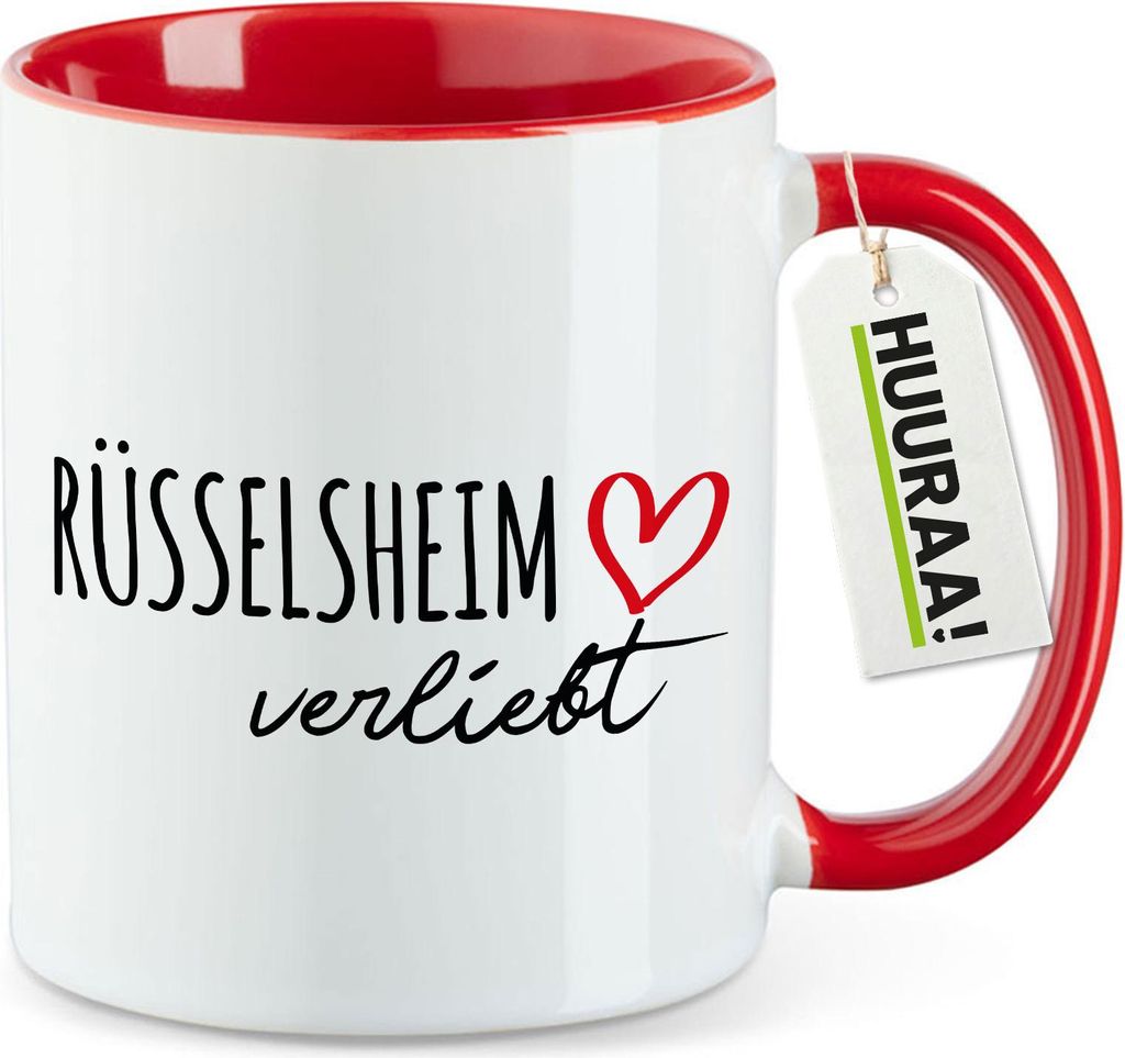 Huuraa Kaffeetasse Rüsselsheim am Main verliebt 330ml Rot Keramik Kaffeebecher Geschenkidee