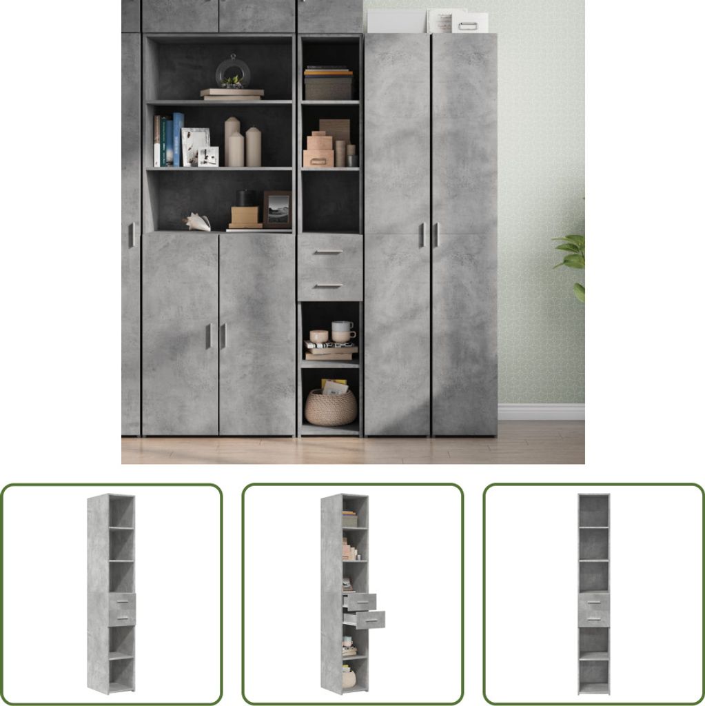 The Living Store Highboard Betongrau 30x42,5x185 cm Holzwerkstoff