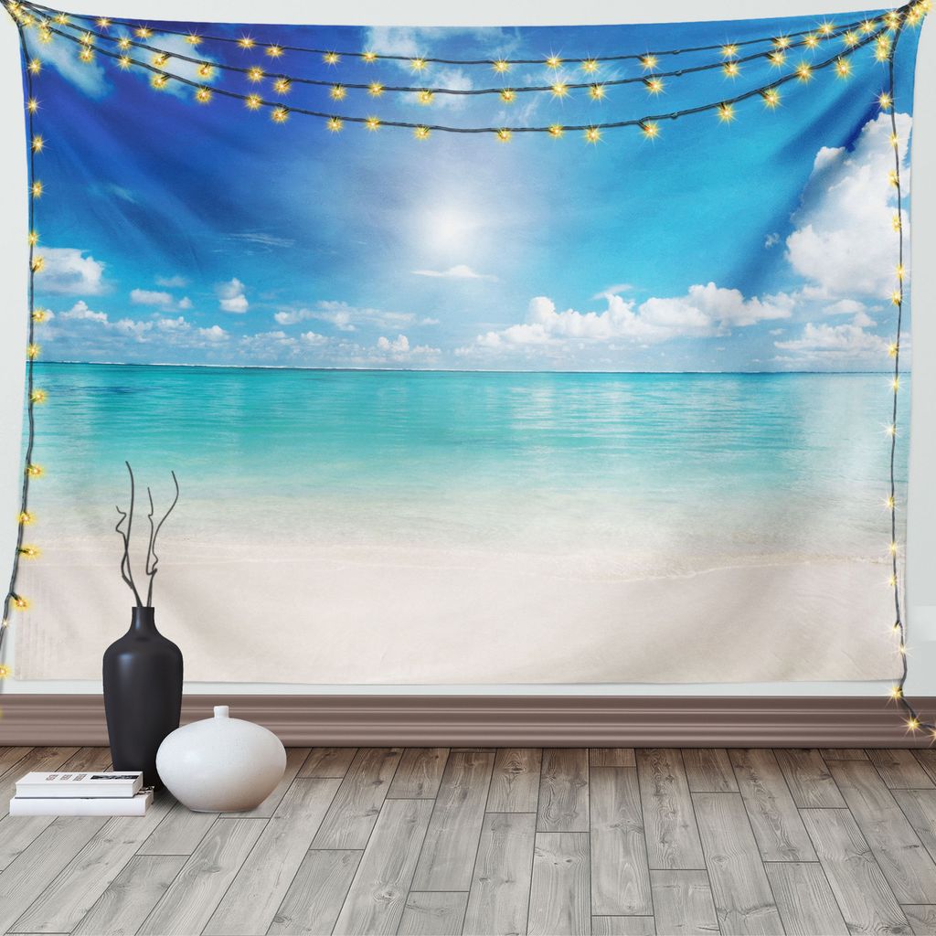 ABAKUHAUS Landschaft Wandteppich, Himmel und tropisches Meer, Wohnzimmer Schlafzimmer Wandtuch Seidiges Satin Wandteppich, 150 x 100 cm, Creme Tür...
