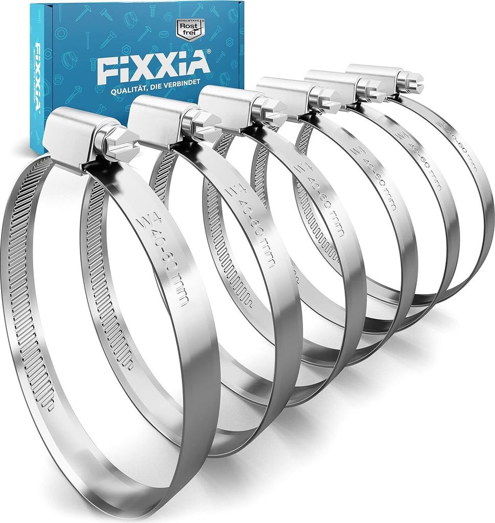 FIXXIA Schlauchschellen [40-60mm] - rostfreier robuster Edelstahl - Schlauchklemme - Schlauchschelle für Pool, Garten, KFZ & Waschmaschine geeigne...