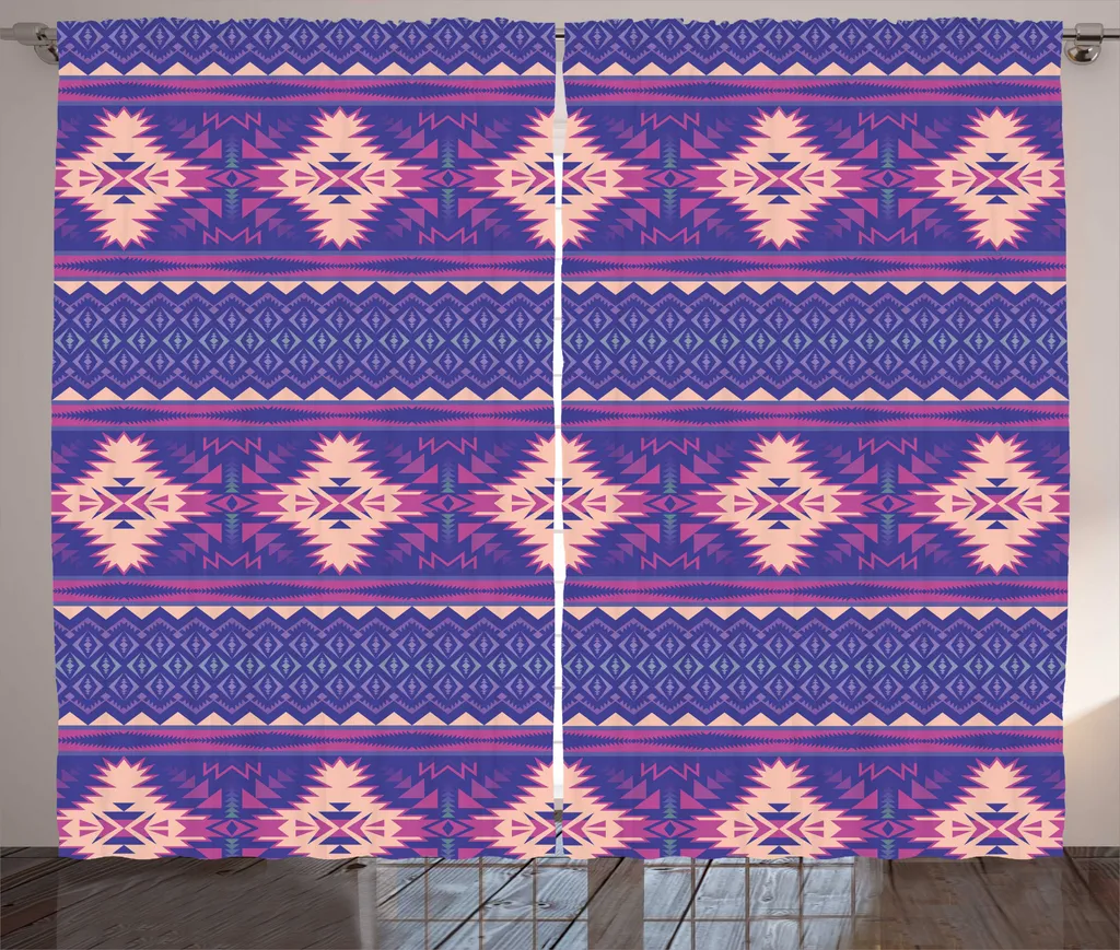 Grand Rideau de Salon Universel Fuchsia Pêche aux Motifs Aztèques