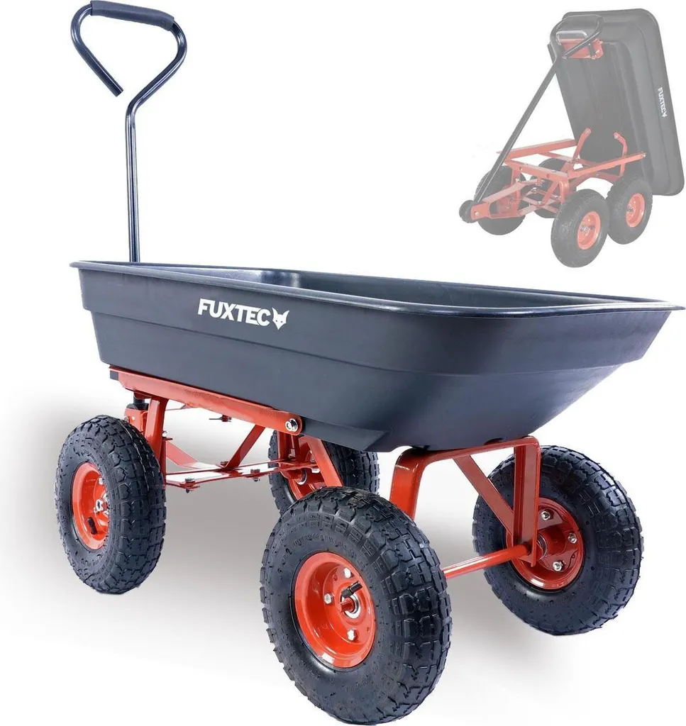 FUXTEC carrello ribaltabile KW2175 carretto a mano trasporto rimorchio 4 ruote pneumatiche