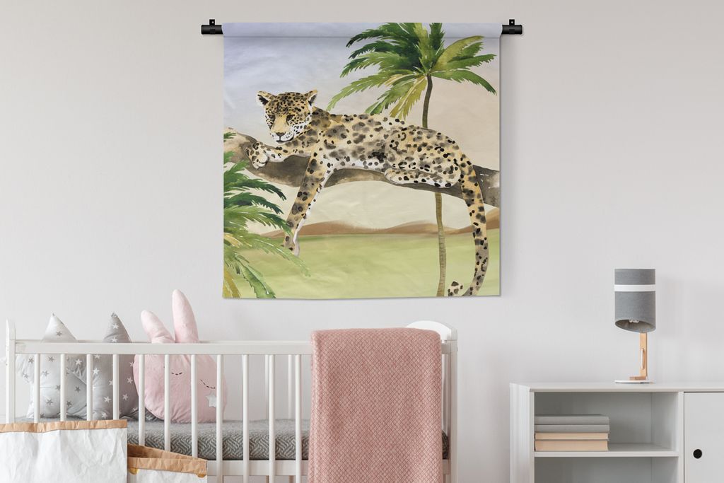 MuchoWow Wandteppich Wandbehang Leopard - Dschungel - Baum 90x90 cm Tapisserie Dekoration Wandtuch - Wandaufhänger