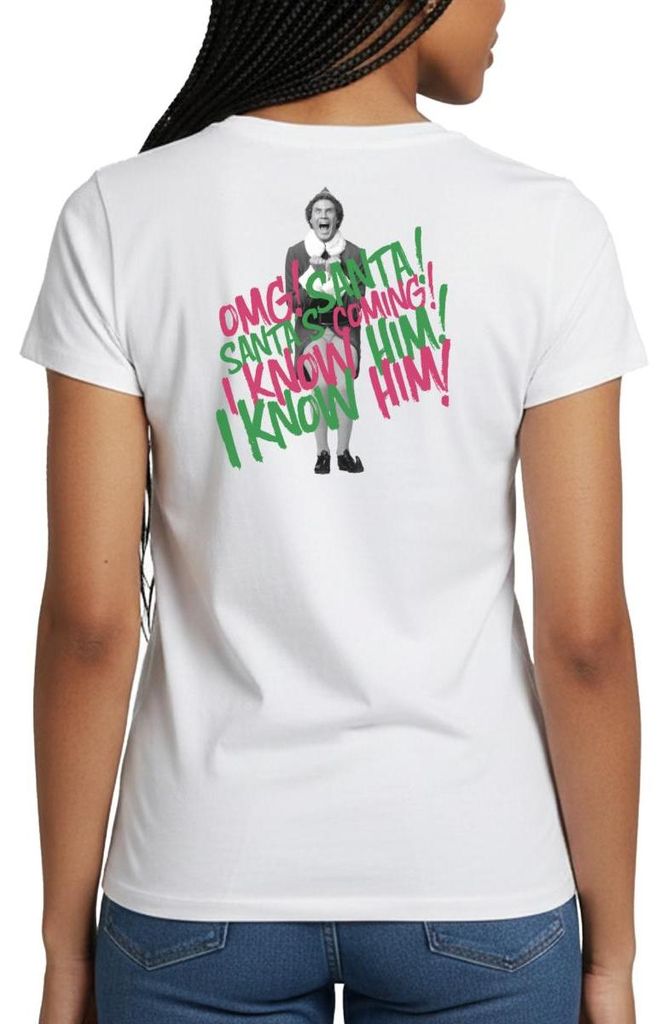 Spreadshirt Buddy Der Weihnachtself Santa’s Coming Spruch Frauen T-Shirt, XXL, Weiß