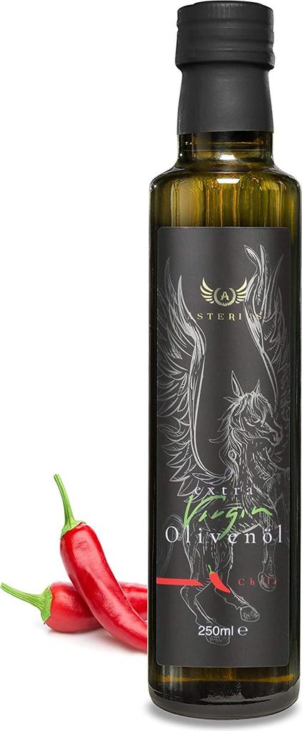 Premium Olivenöl Chili Kaltgepresst Asterius | griechisches natives Öl extra 100% Koroneiki Olive | chiliöl 250ml