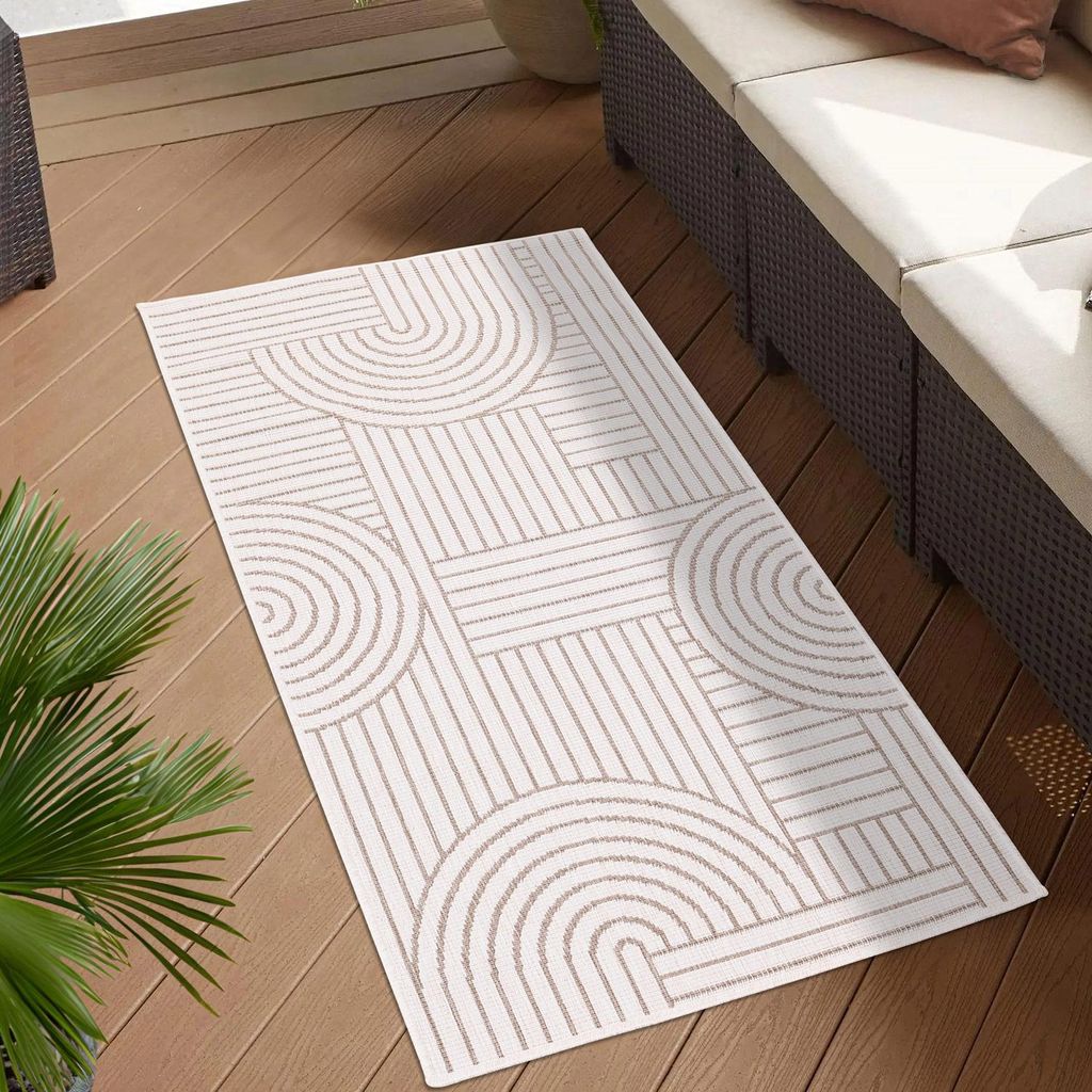 Teppich Outdoor Wetterfest - Beige, Creme - Wendeteppich - 80x150 cm - Geometrisches Muster