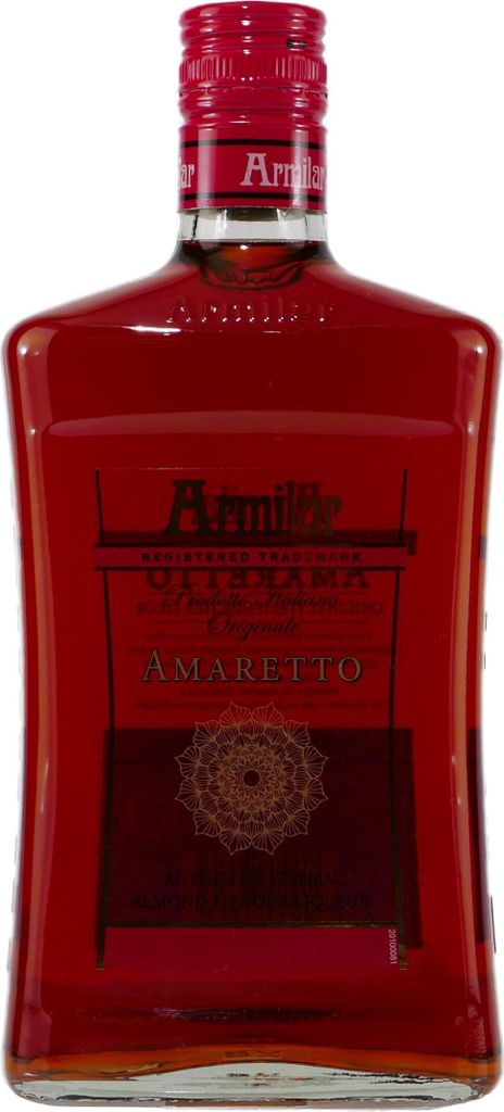 A bottle of Amaretto liqueur.