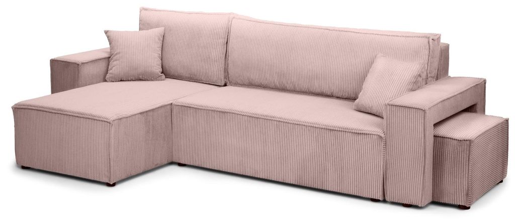 Klara Ecksofa mit Schlaffunktion und Pouf - Cord-Eleganz und höchster Komfort - Rosé - 200 × 142-154 cm
