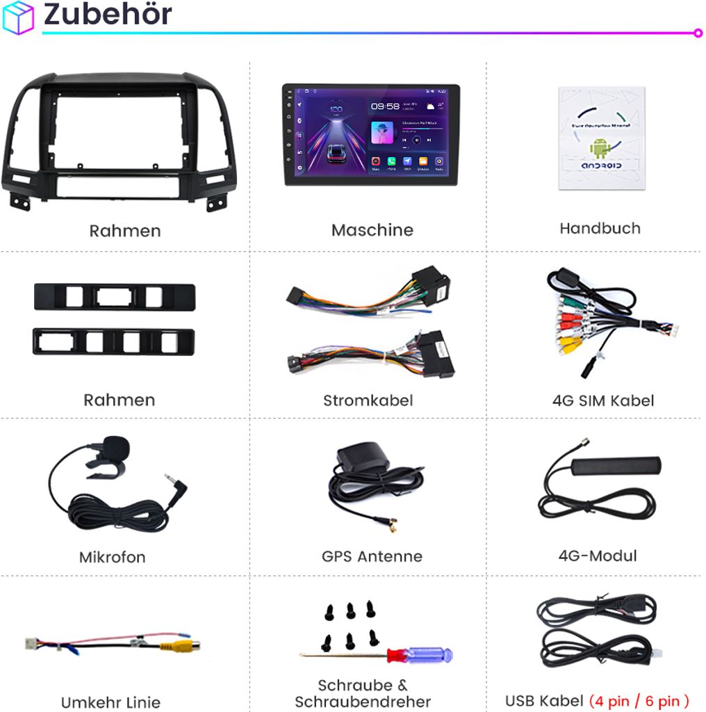 9'' DAB Carplay Navi WIFI 6+128G Pre Hyundai Santa Fe 2 Obrázok produktu 17