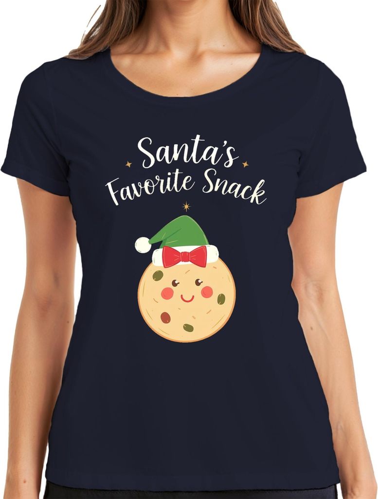 Santa's Favorite Snack Weihnachten Keks Geschenk Lustig niedlich Damen T-Shirt, Navy, L