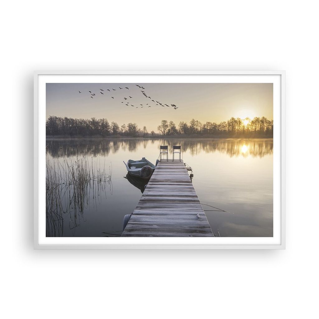 Gerahmtes Poster - Weißer Rahmen - Brücke Westen die Sonne - 100x70 cm - Wand Bild - Wanddeko - Wandbilder - Kunstposter - Wandposter - Bilderrah...