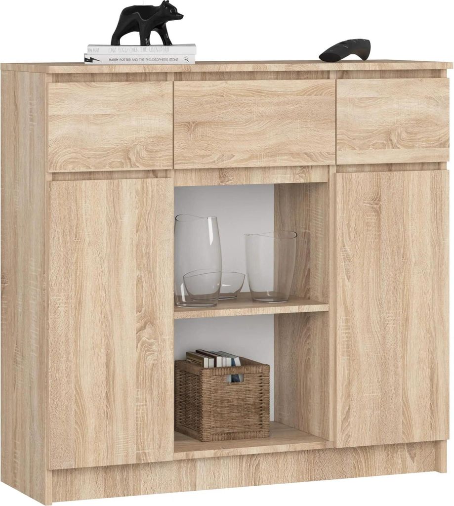 Akord Kommode 2 Türen 3 Schubladen 1 Kleine Tür Sonoma-Eiche 101X35X98 Cm