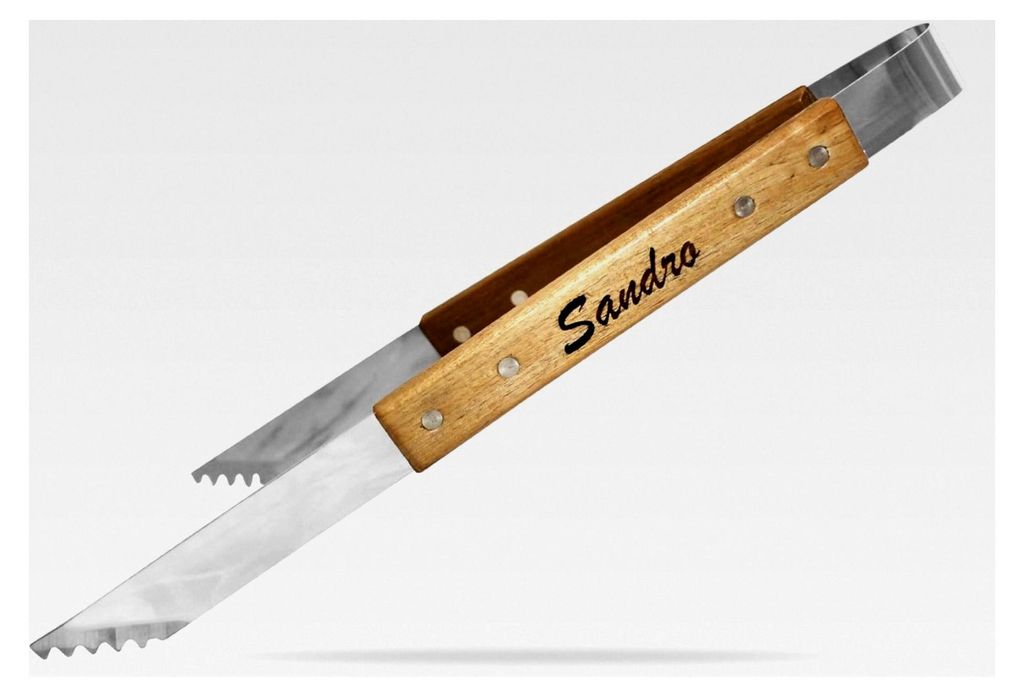 Personalisierbares Grillbesteck Set mit Gravur aus Akazienholz, inklusive Grillzange, Holzgriff Grillwerkzeug und Aufbewahrungstasche; Geschenk fü...