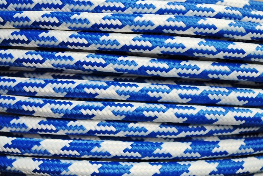 Textil Stromkabel 3x0,75mm² Weiß-Königsblau Stern Produktbild 