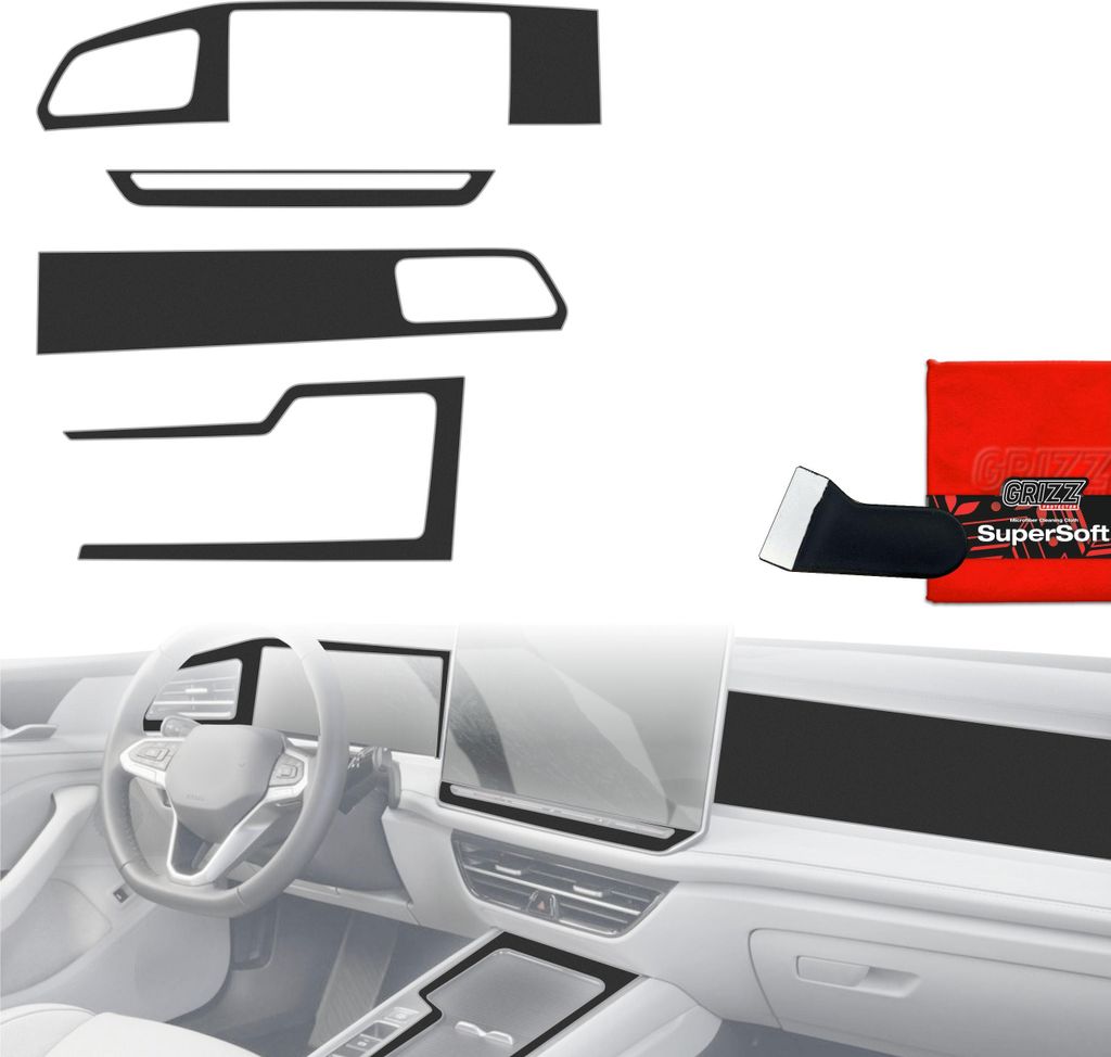 4in1 Schutzfolien Grizz Protector für Mittelkonsole & Armaturenbrett - Volkswagen Passat B9 15" (2024-2025) Schwarz Matt Antifingerprint