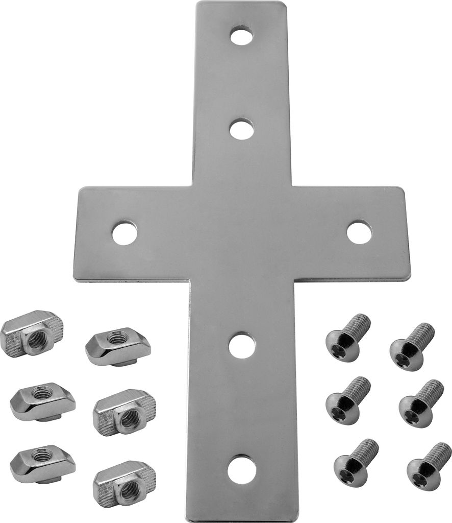 Verbinderplatte - X - 114x85mm Aussen Kreuz Flachverbinder 30x30 Aluprofil - 1 Stück inkl. Verschraubung