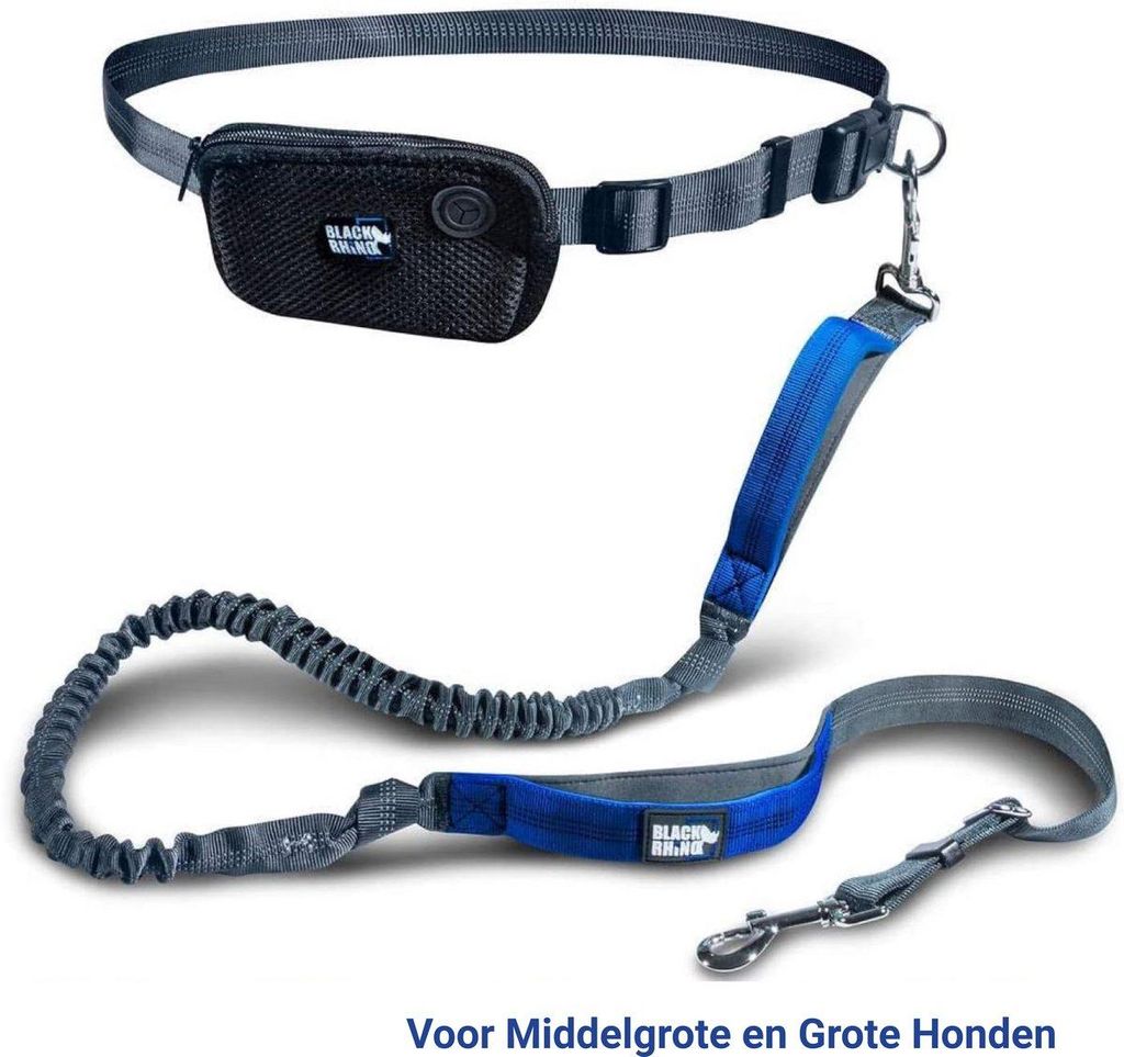 Black Rhino Freihand-Hundeleine für Joggen, Wandern & Trekking – Verstellbare Bungee-Leine mit Stoßdämpfendem Bauchgurt, Neopren-Griffe, 1,5 m.