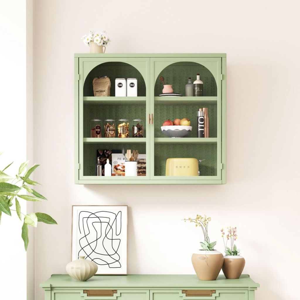 70cm Wandschrank Glas Doppeltür Modern Grün Geflochten Produktbild 