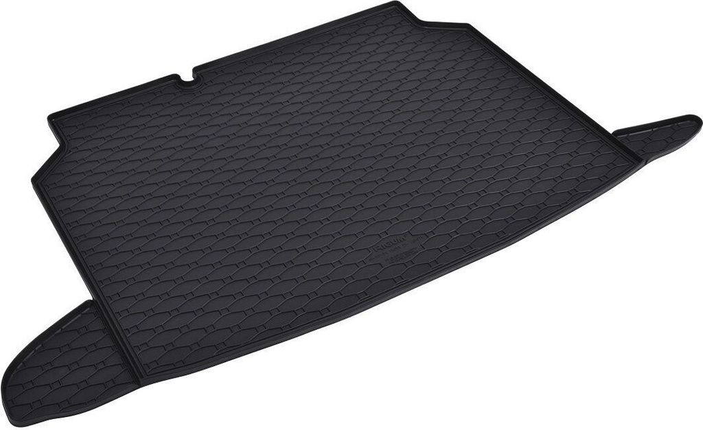 A black rubber trunk liner for a car.