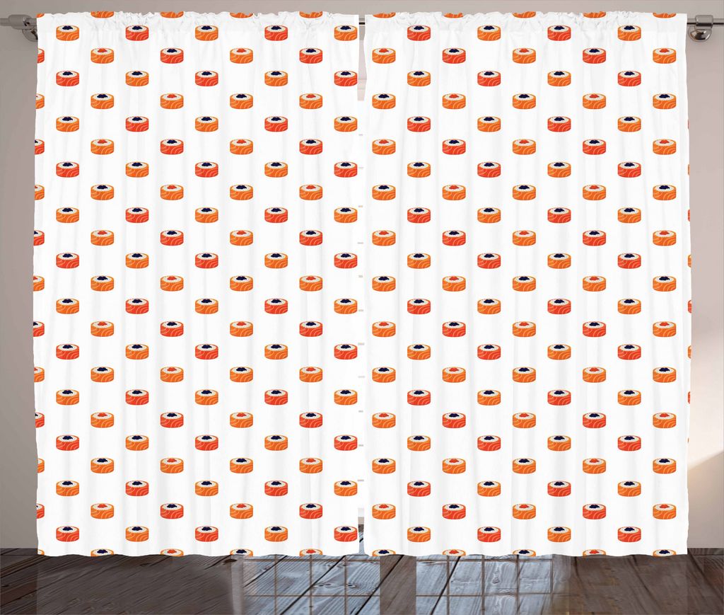 ABAKUHAUS Sushi Rustikaler Vorhang, Roher Fisch und Reis mit Kaviar, Wohnzimmer Universalband Gardinen mit Schlaufen und Haken, 280 x 175 cm, Orang...