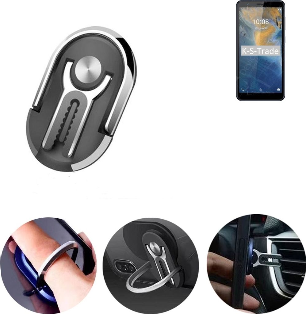 K-S-Trade 3in1 Smartphone-Ring Handy-Ring kompatibel mit ZTE Blade A31 Fingerhalterung Handyring Tischständer Lüftungsgitter-Halterung Tisch