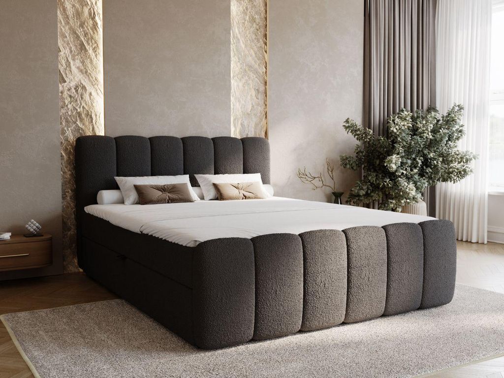 GrainGold Boxspringbett Cloud 160x200 cm - Bett 160x200, Kontinentalbett mit Bettkasten - Doppelbett mit Matratze - Schwarz (Anthology 19)