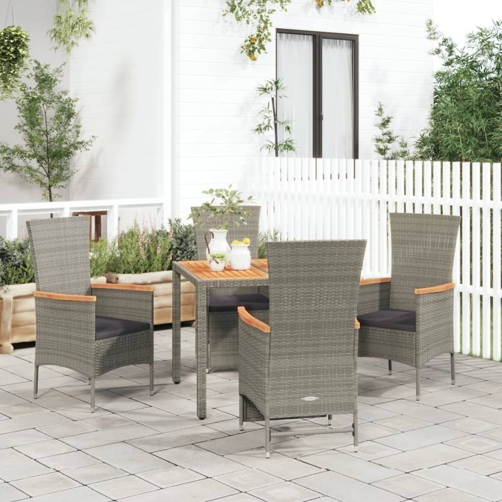 The Living Store 5-tlg. Garten-Essgruppe mit Kissen Grau Poly Rattan