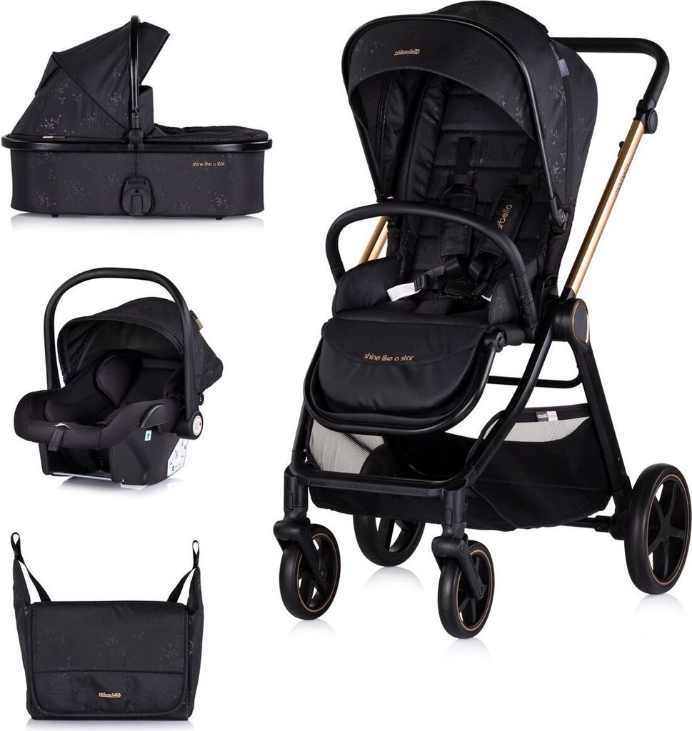 Chipolino Kombikinderwagen 3 in1 Marbella Fußabdeckung Einlage i-Size Babyschale schwarz