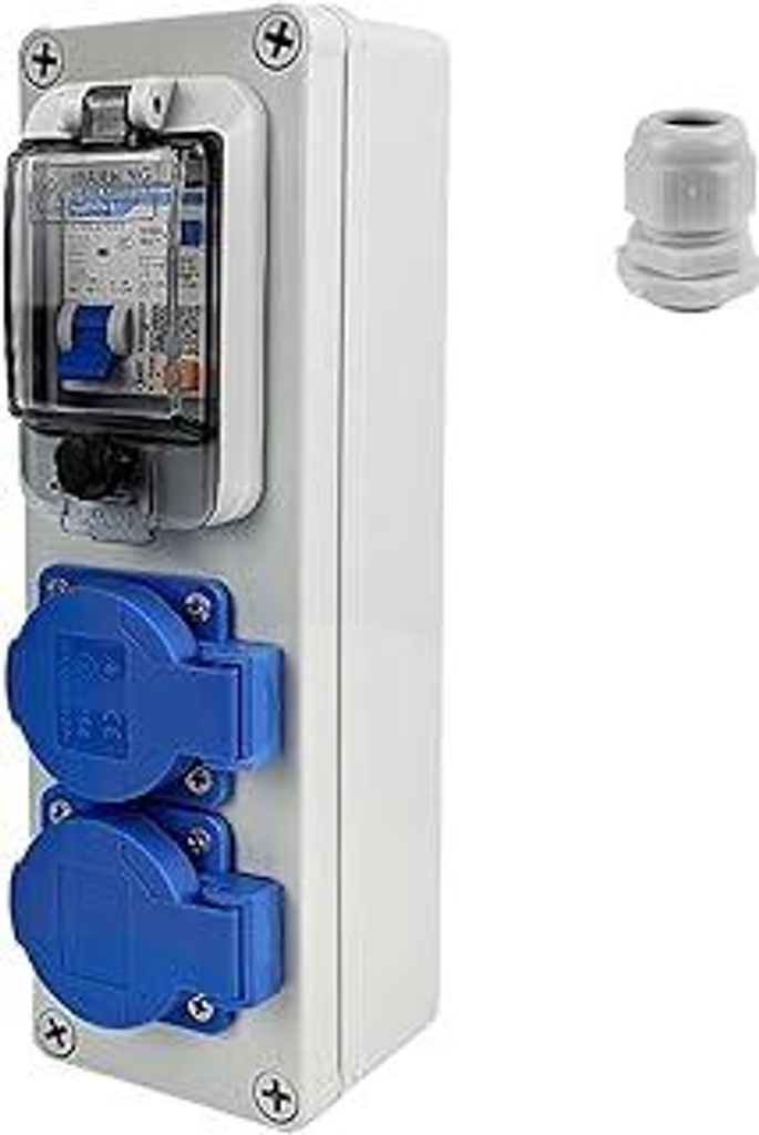 Baustromverteiler 16a mit fi Schalter Steckdose 250V 2P Leistungsschalter, Stromverteiler 16a, Stromverteiler Außen, Hängeverteiler für Indoor/O...