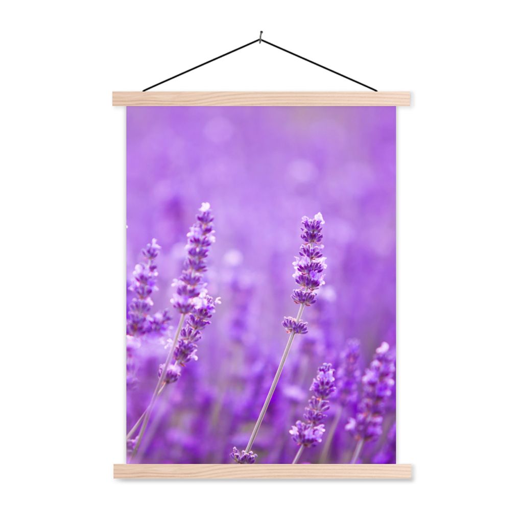 MuchoWow Textilposter Lavendel - Nahaufnahme - Blumen - Lila 60x80 cm mit holzfarbenen Rahmen - Wandbild
