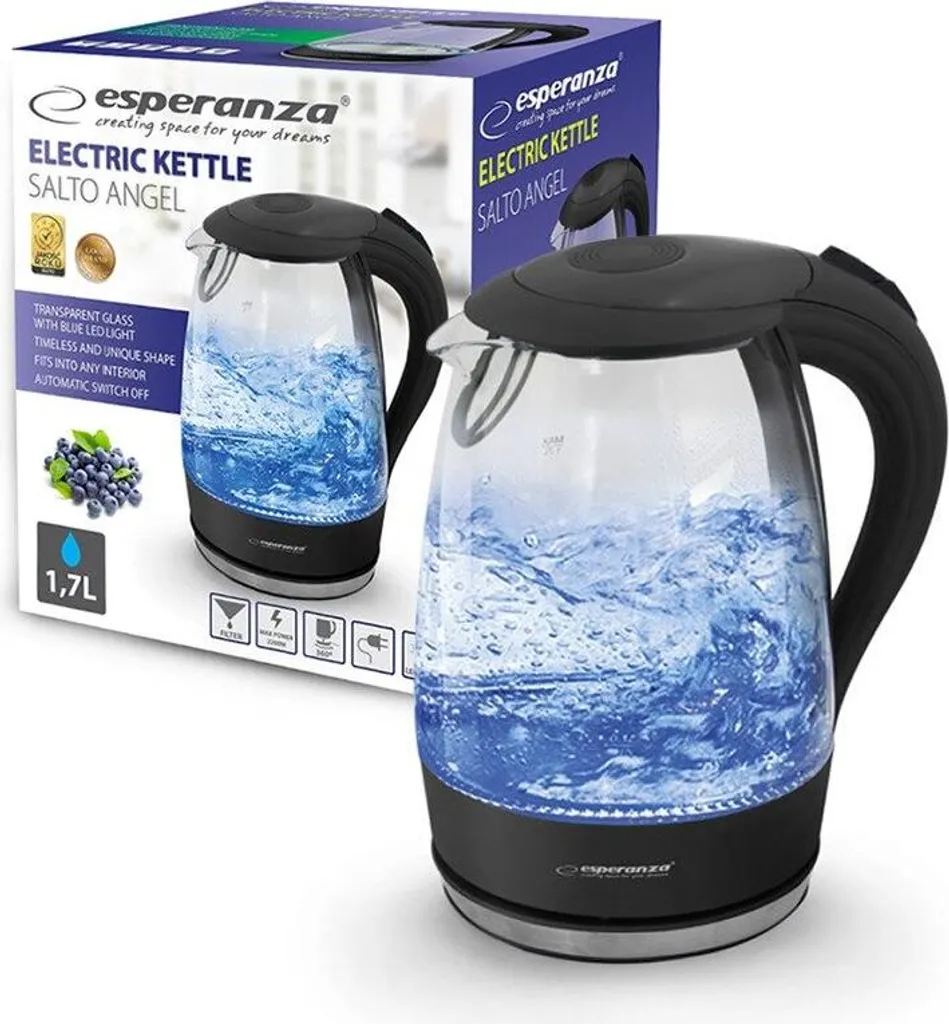 Esperanza EKK011K Bollitore 1.7 Litri 2200W Vetro e LED Blu Nero - 8
