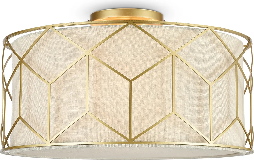 Plafonnier Messina 3 lampes cadre doré et abat-jour en tissu E27 dimmable
