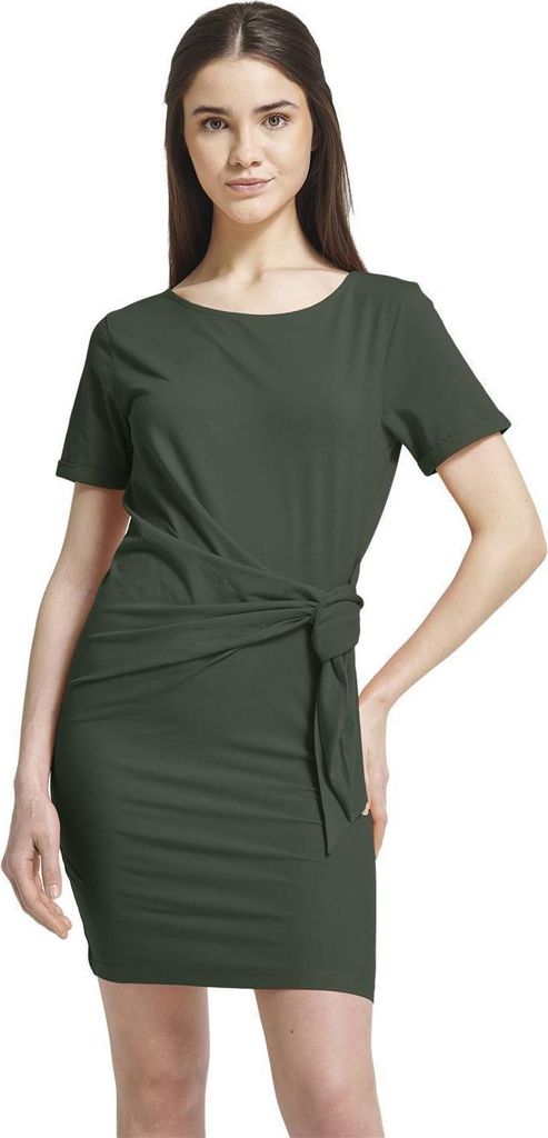 THE PEOPLE REP. Damen kurzes Freizeitkleid in Wickeloptik mit kurzen Ärmeln aus Baumwolle, Dunklegrün, Gr. L