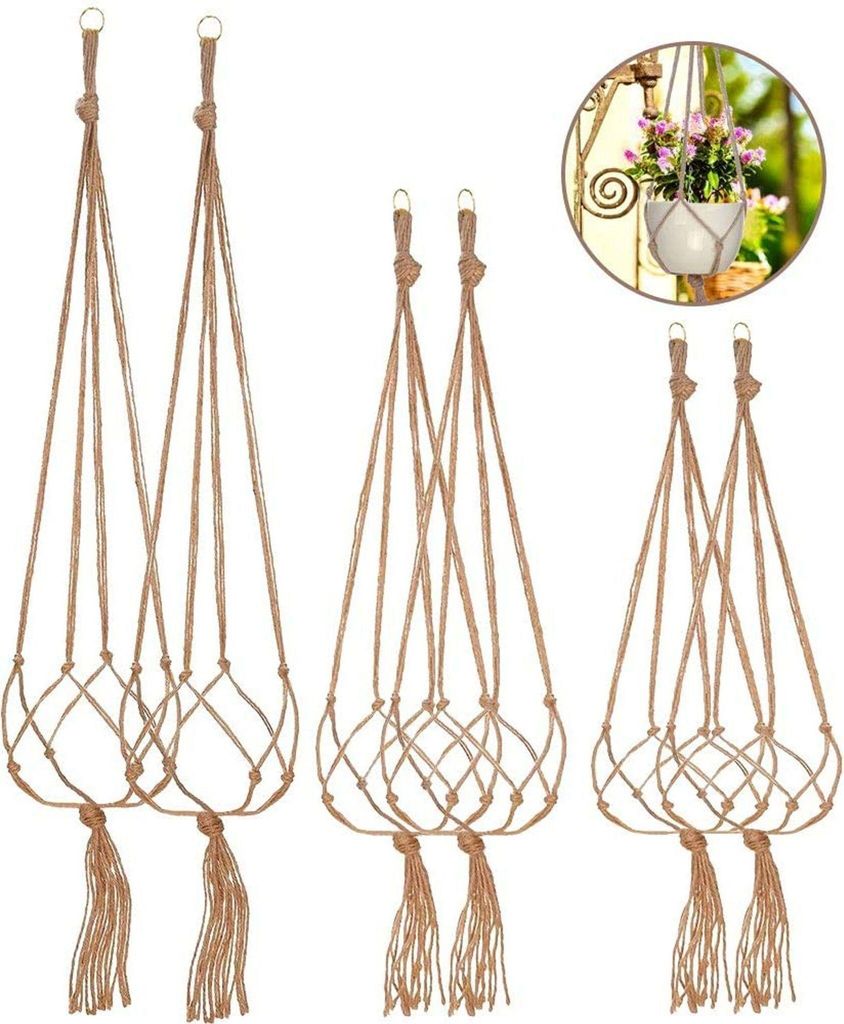 6 Stück Makramee Blumenampel Baumwollseil Hängeampel, Blumentopf Hängend Pflanzen Halter Aufhänger Pflanzenhalter für Innen Außen Decken Balk...