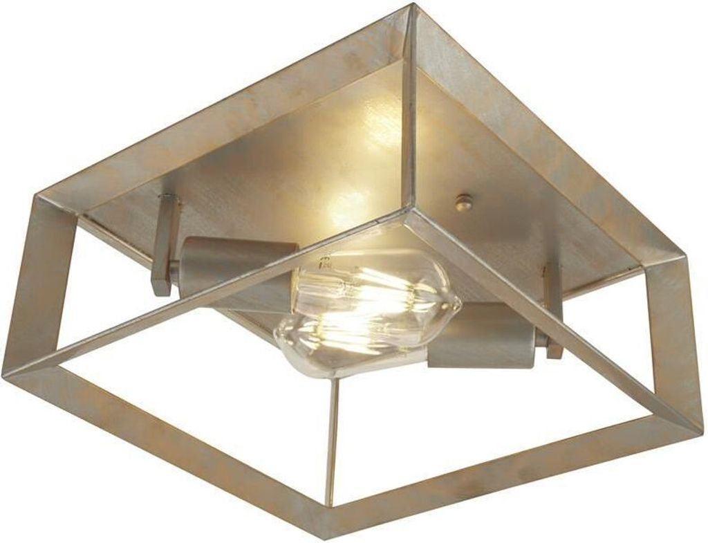 Deckenlampe Metall E27 B: 30 cm in Silber-Gold 2-flammig eckig Vintage Deckenleuchte