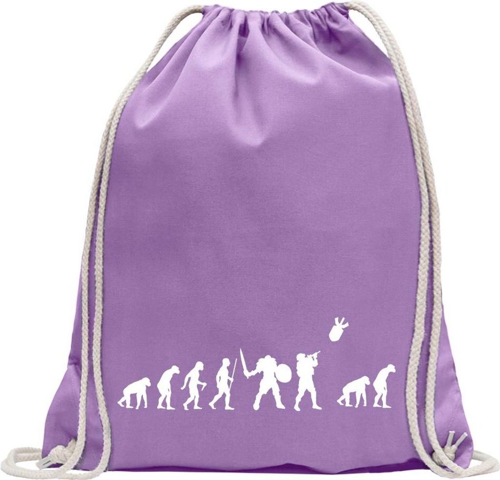 Kiwistar - Turnbeutel - lavendel - Krieg WWIII Evolution - Fun Rucksack Sport Beutel Gymsack Baumwolle mit Ziehgurt