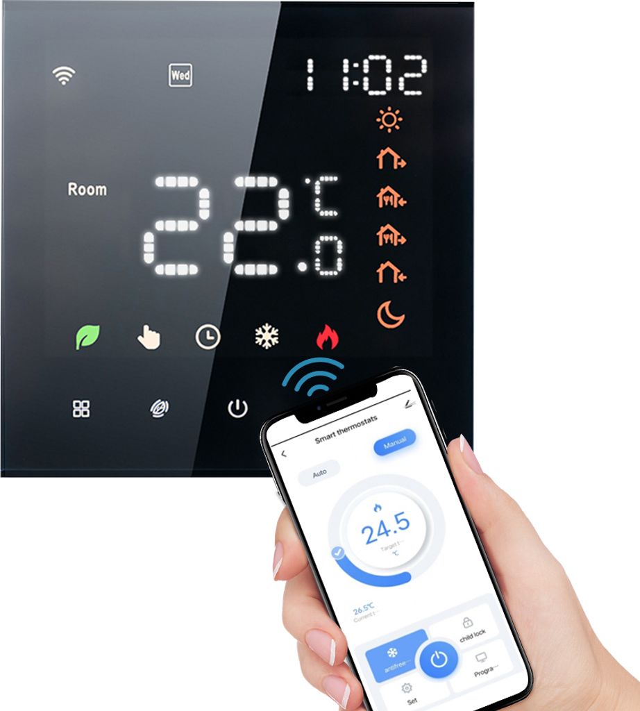 Smart Tuya WiFi-Thermostat, Sprachsteuerung, 3 A, digitales programmierbares LCD-Display, Touchscreen, Fussbodenheizung, Temperaturregler, digitale...