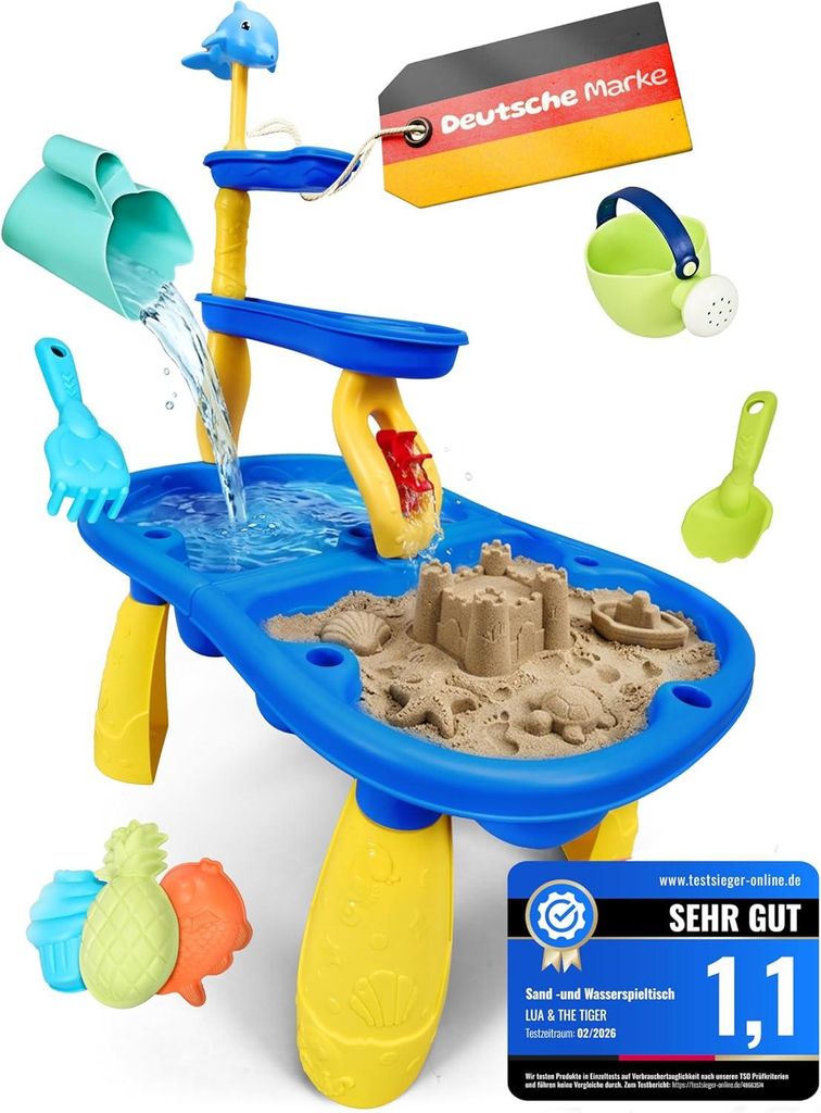 2 in 1 Sand- und Wasserspieltisch für Kinder Outdoor – BPA-frei und sicher – Wassertisch mit Zubehörset – Matschtisch für Garten, Balkon, ...