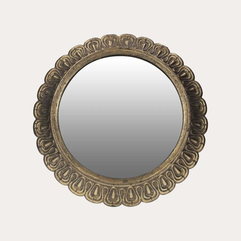 Miroir mural décoratif fleur en laiton doré - Miroir rond de salon