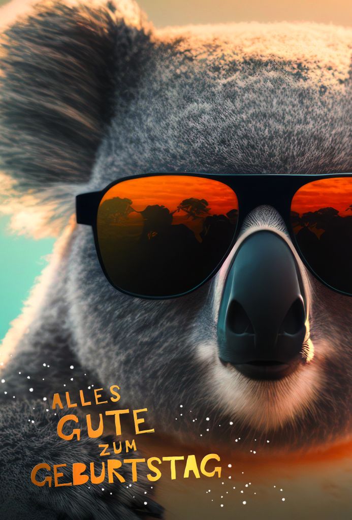 Geburtstag Karte mit Briefumschlag Koala mit Sonnenbrille