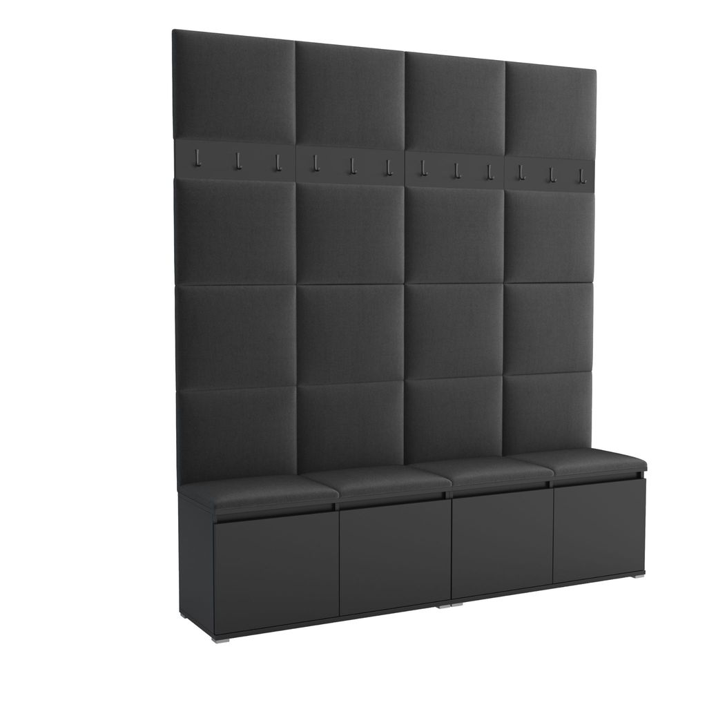 Garderobe LUTON 2 BLACK 16 – Farbe: schwarz, moderner Schrank 40x200x213 cm, funktionale Lösung für den Flur, Garderobeschrank, Flurmöbel