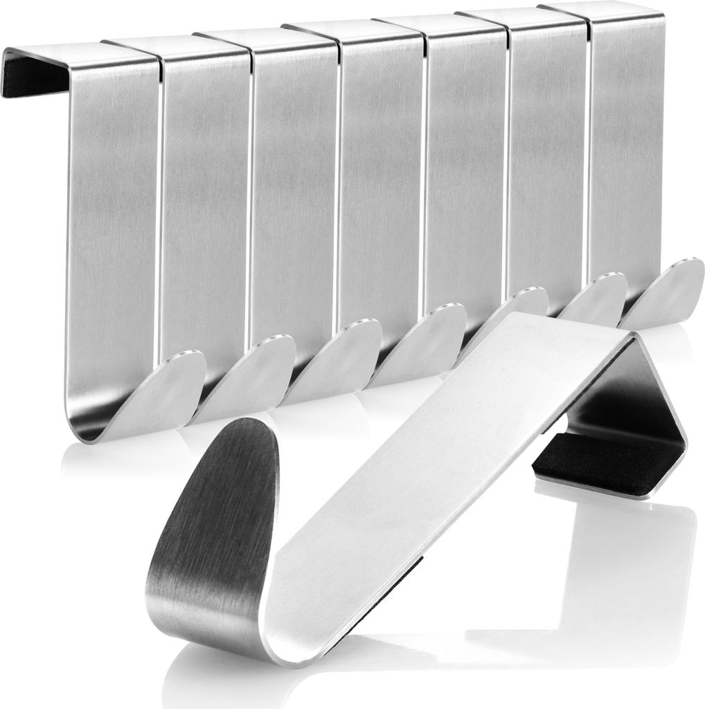 COM-FOUR 8x Türhaken aus Edelstahl - Kleider-Haken mit Schaumstoff-Schutz - Garderobenhaken für Schranktür und Zimmertür - 7,5 cm