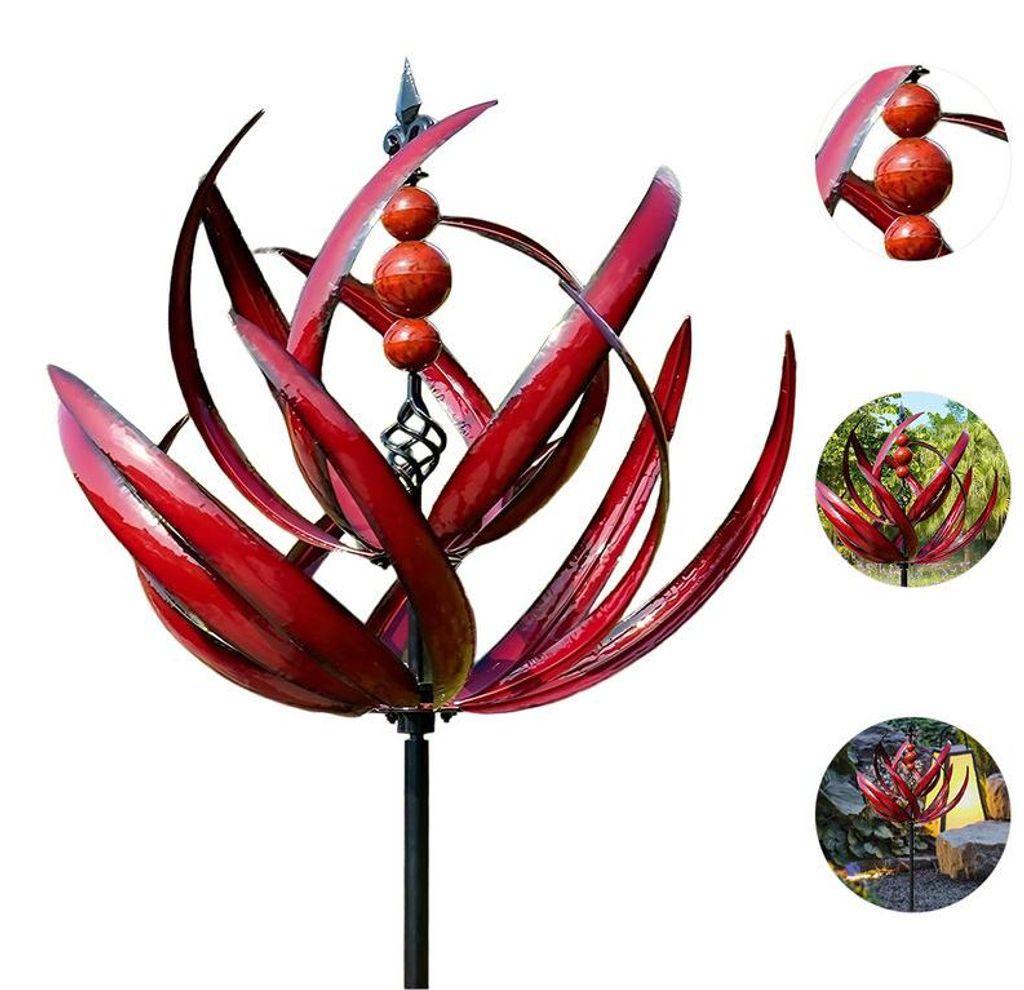 Windrad Garten Metall 90cm, dekoratives Lotus Windspiel 360 Produktbild 