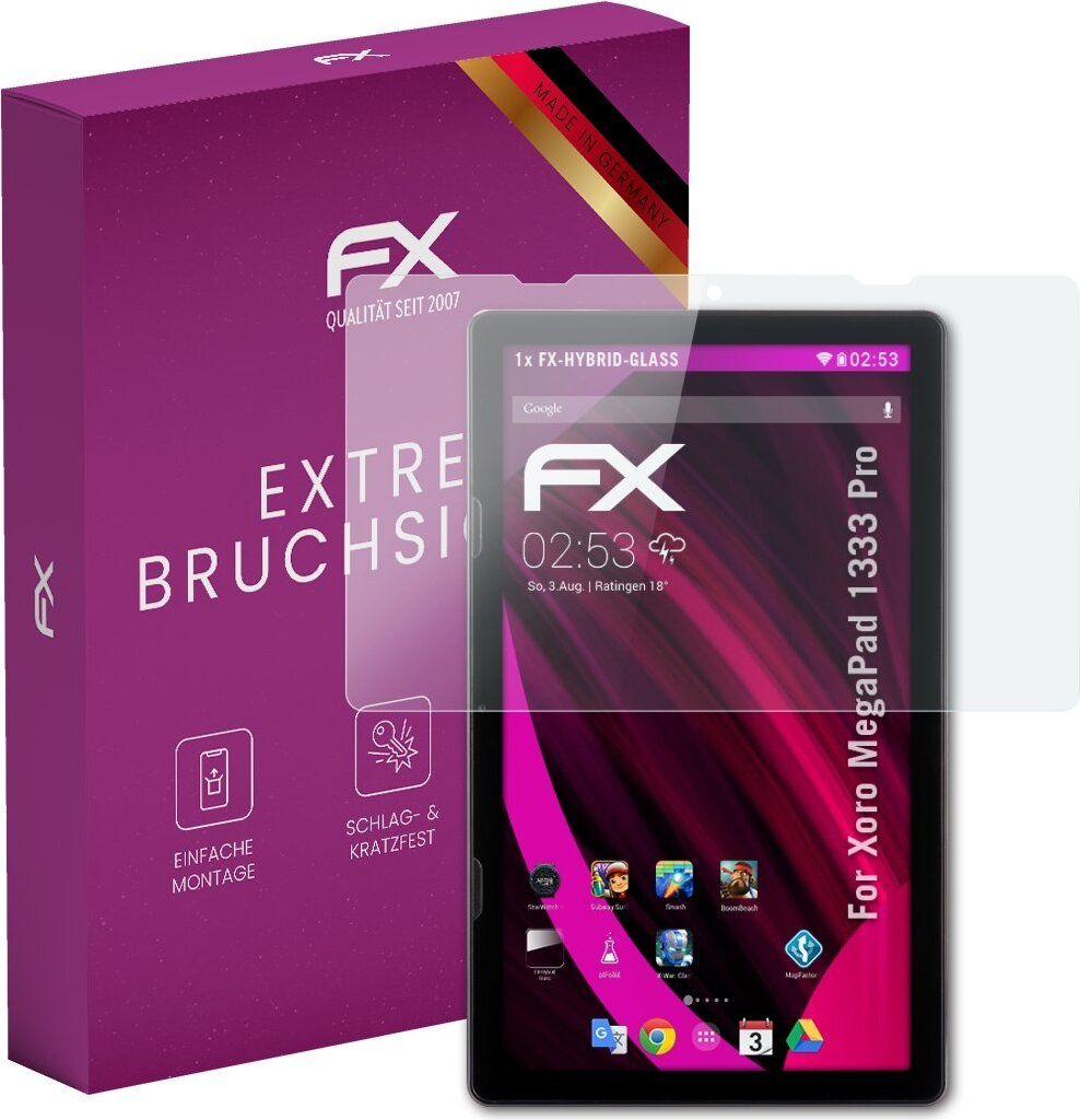 atFoliX FX-Hybrid-Glass Displayfolie kompatibel mit Xoro MegaPad 1333 Pro Glasfolie