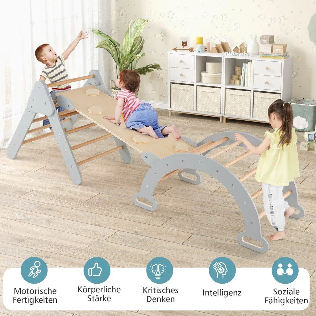 Palestra Montessori Indoor Grigia: Triangolo, Arco e Rampa per Bambini