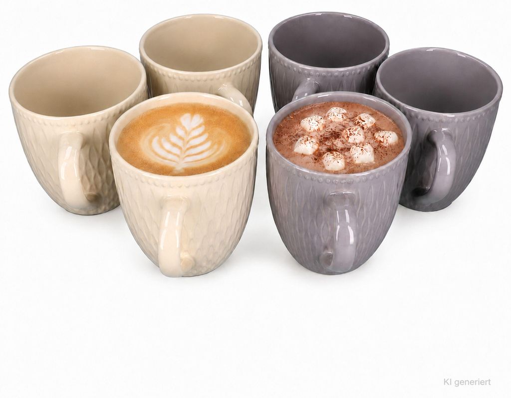 6er Set Biko Kaffeebecher konisch 600ml Keramik Vanille Produktbild 