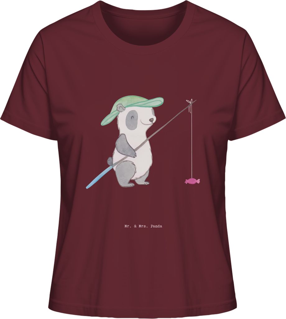 Mr. & Mrs. Panda Kurzarmshirt Damen Panda Angeln Größe S - Burgundy - Geschenk, Angelverein, Angelsport, T-Shirt, Sommershirt, Oberteil, Angler, ...