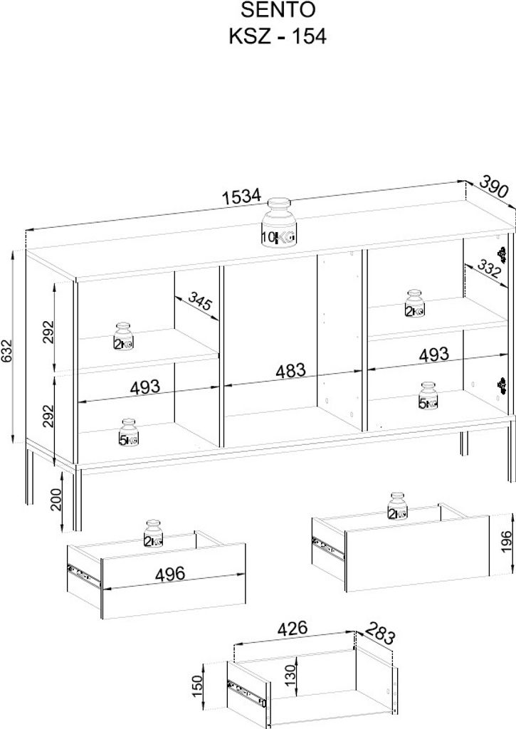 Kommode SENTO KSZ154 Sideboard mit Schubladen Eiche Wotan / Produktbild 5