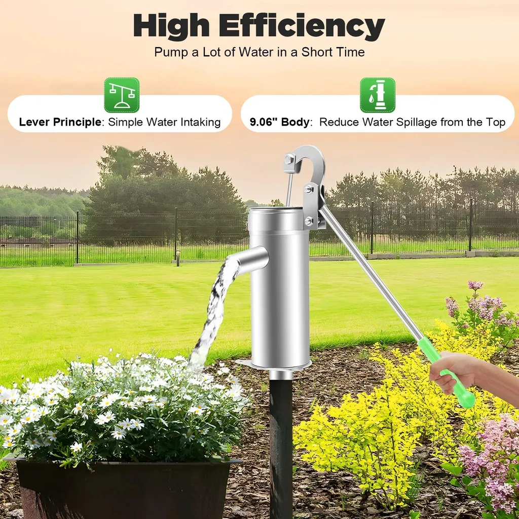 Pompe à eau pour jardin et parc sans électricité Inox aspiration 8 m - 8
