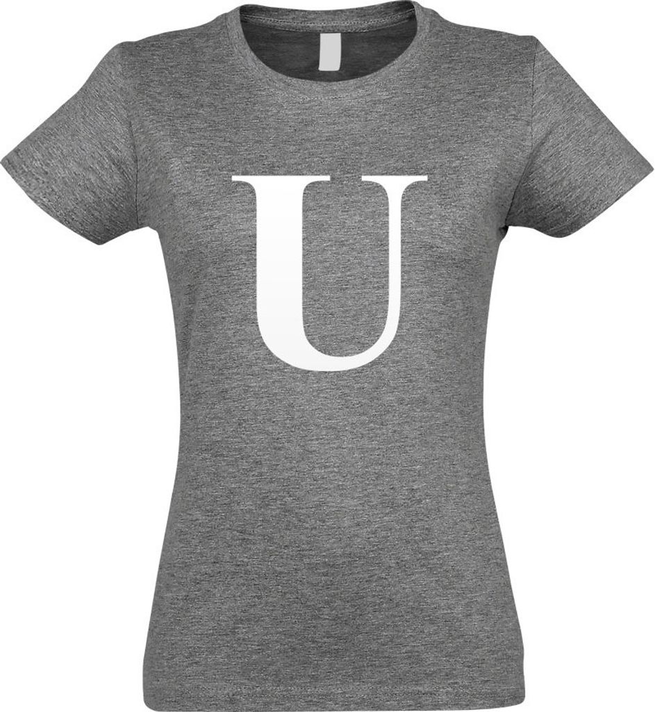 Kiwistar - T-Shirt tailliert - Damen - Graumeliert - Buchstabe U - Alphabet - mit Motiv Bedruckt - Funshirt Design - Sport - Freizeit - Damen - L